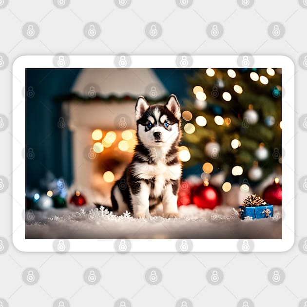 Cool Husky Puppy Dog Christmas Magnet by nicecorgi